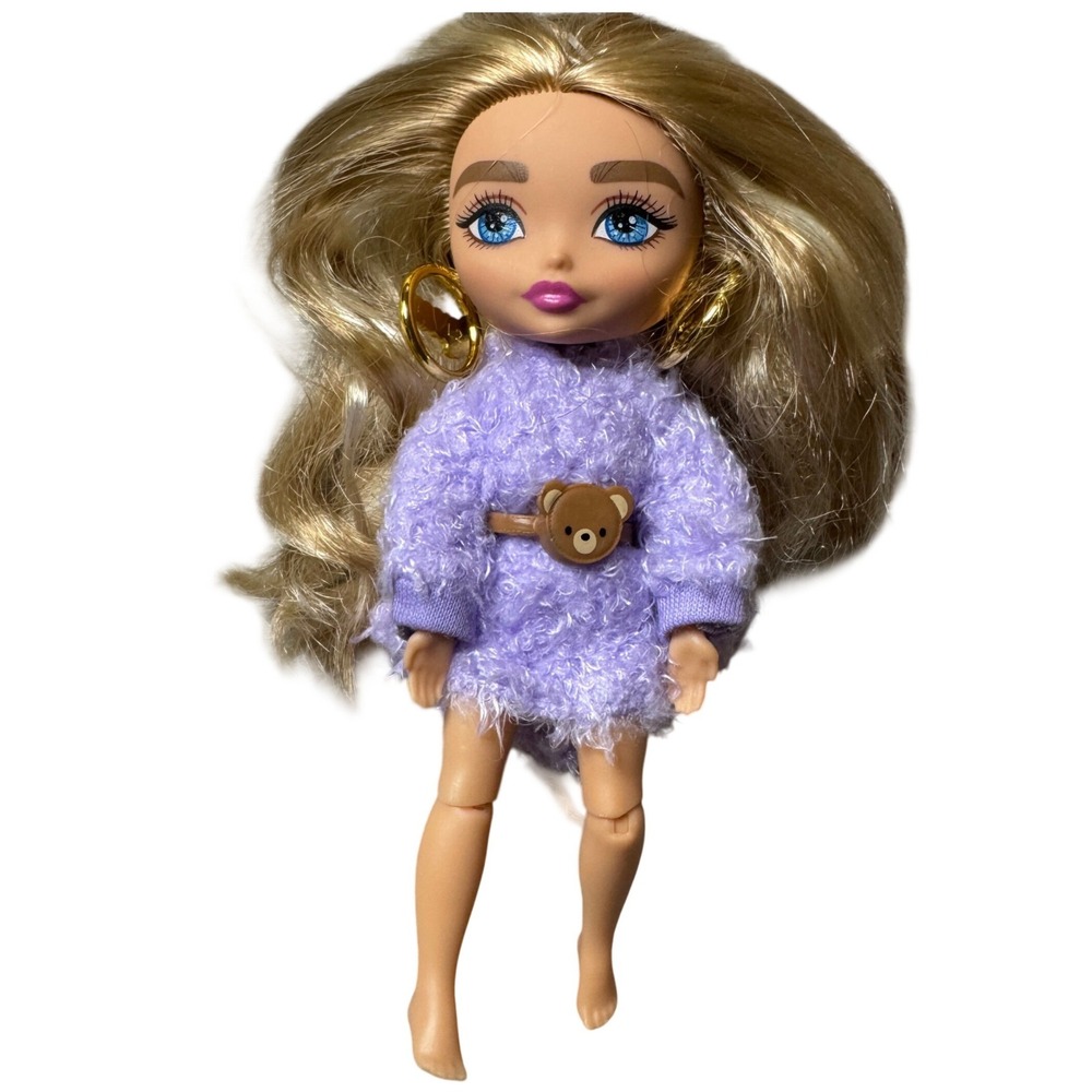 Mattel Barbie Extra Minis Doll 5 Blonde Hair Purple Fuzzy Dress HDY91 2021